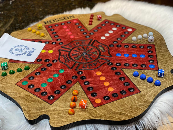 Firefighter's Wooden Wahoo Board Game With Dice and Marbles, Free Personalization