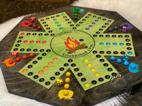 Camping RV Themed Wooden Wahoo Board Game With Dice and Marbles, Free Personalization