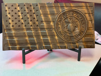 Wavy Marine Corps Wood Flag with Name - 3D - Marine Corps Hobbyist License # 19382 - Semper Fidelis