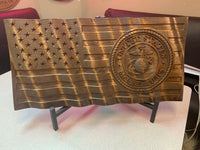 Wavy Marine Corps Wood Flag with Name - 3D - Marine Corps Hobbyist License # 19382 - Semper Fidelis