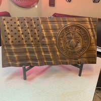 Wavy Marine Corps Wood Flag with Name - 3D - Marine Corps Hobbyist License # 19382 - Semper Fidelis