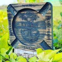 Personalized US Navy Cigar Wood Ashtray, Customized with your name, Semper Fortis