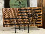 US Navy Chief Wavy Wooden Flag, USN Flag with name, Wooden American Flag, Semper Fortis