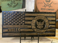 US Navy Wooden Flag, wooden flag with sailor, USN Flag with name, Wooden American Flag, Semper Fortis
