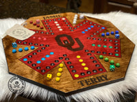 OU Wooden Wahoo Board - Game With Dice and Marbles - Free Personalization - Liscened OU Crafter 16MM Marbles