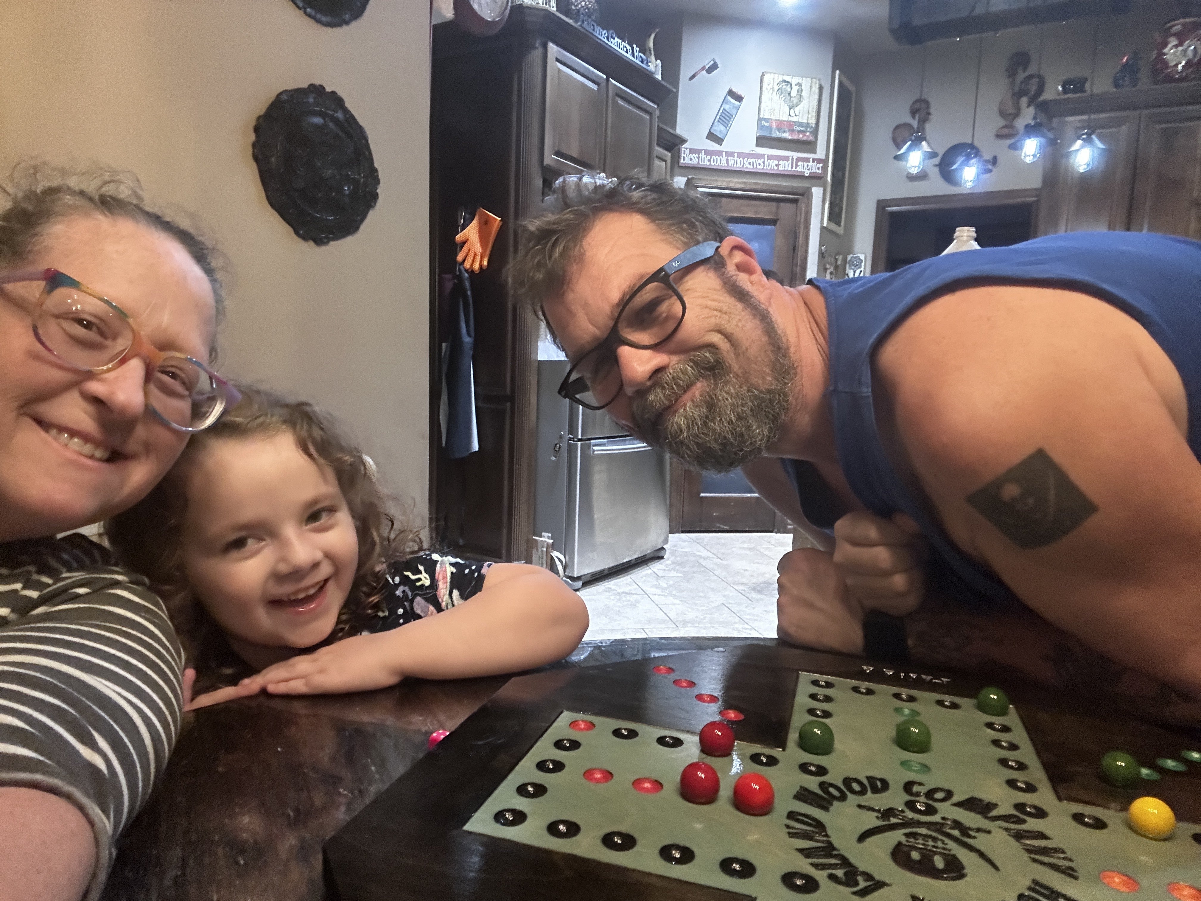 Family game night at the kitchen table